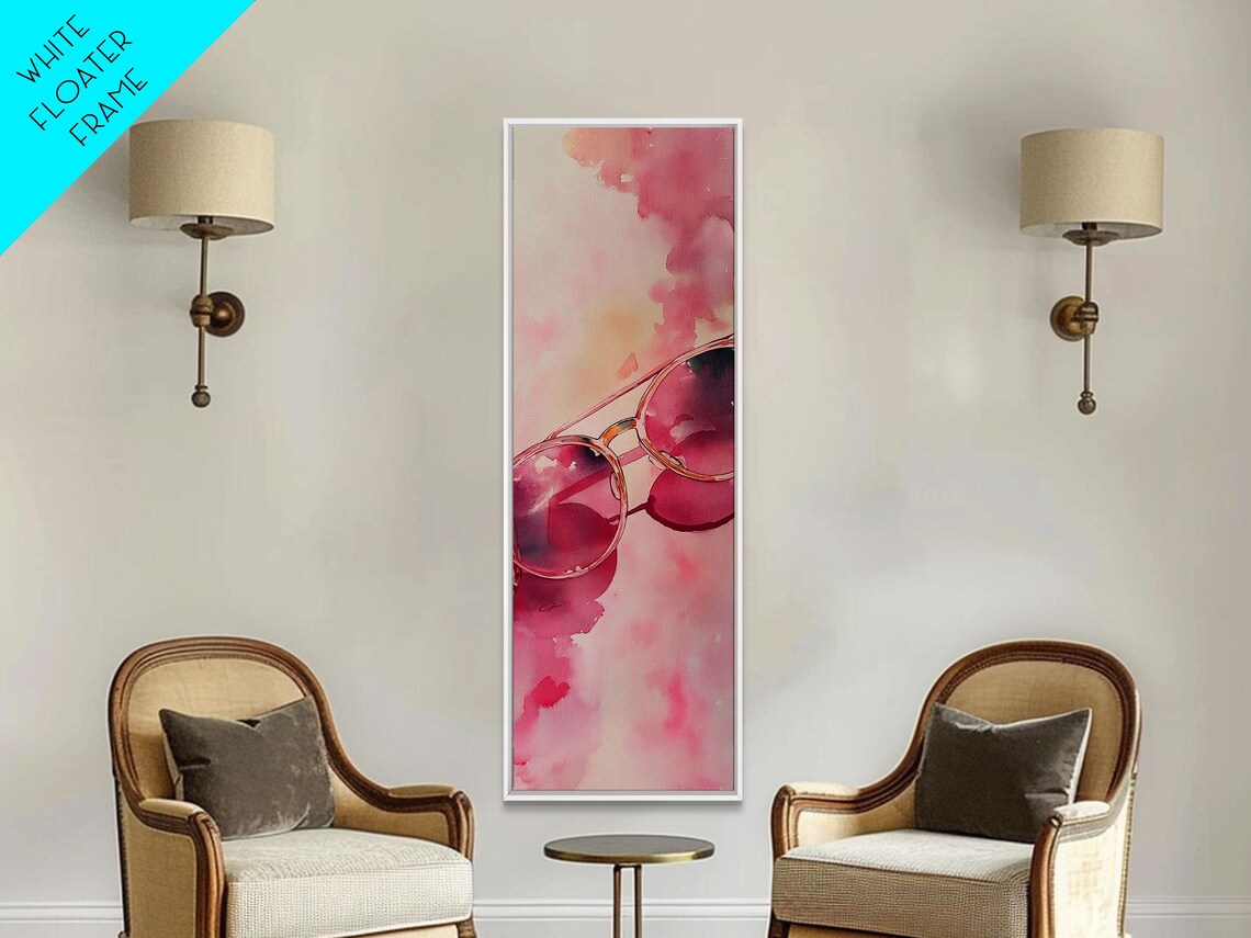 Retro Pink Sunglasses Watercolor Minimalist Fashion Wall Art - Image 6