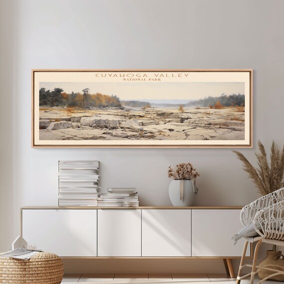 Cuyahoga Valley National Park Panoramic Ohio Travel Art National Park Print Minimalist Travel Art Subdued Watercolor Painting Panoramic