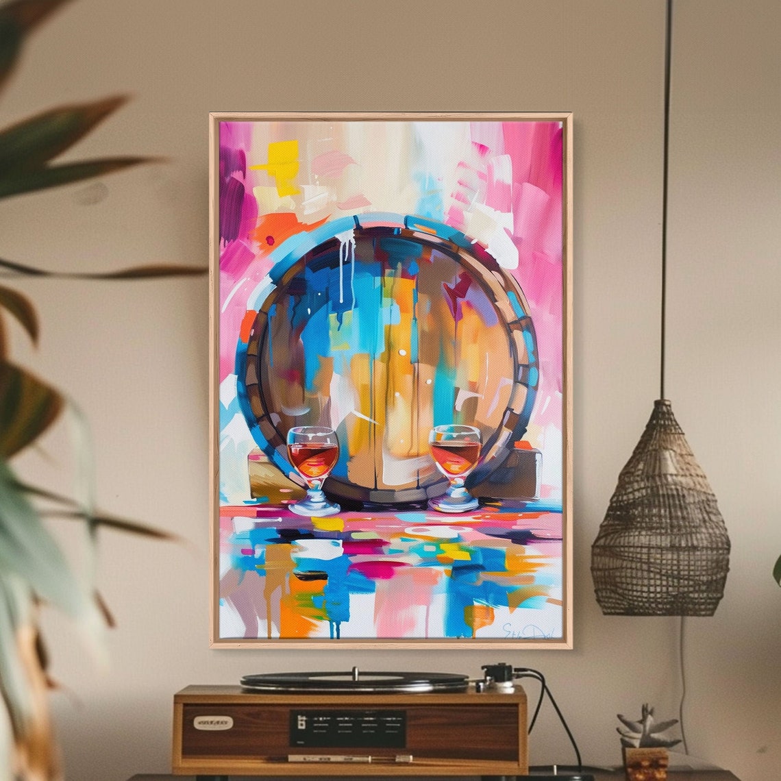 Abstract Wine Barrel With Two Glasses Modern Bar Decor Poster - Image 5