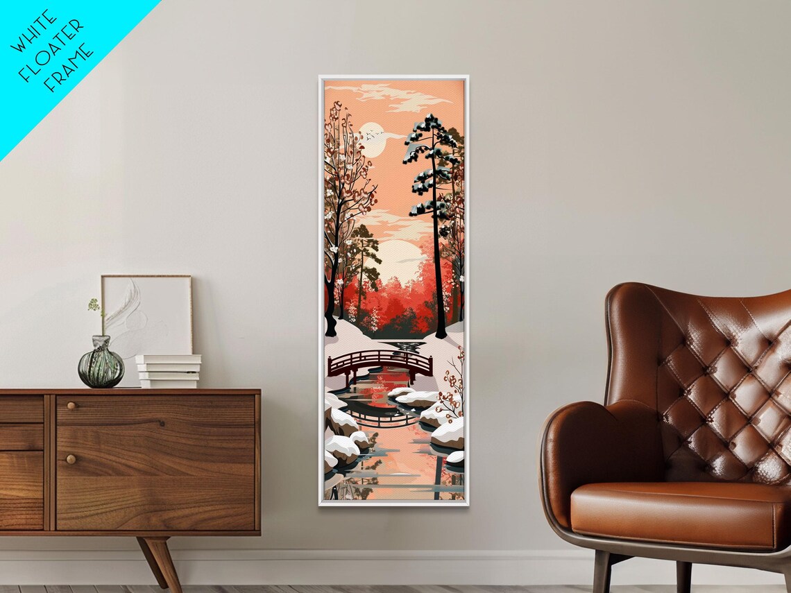 Japanese Winter Red Bridge Snow Pines Serene Landscape Art Poster - Image 6