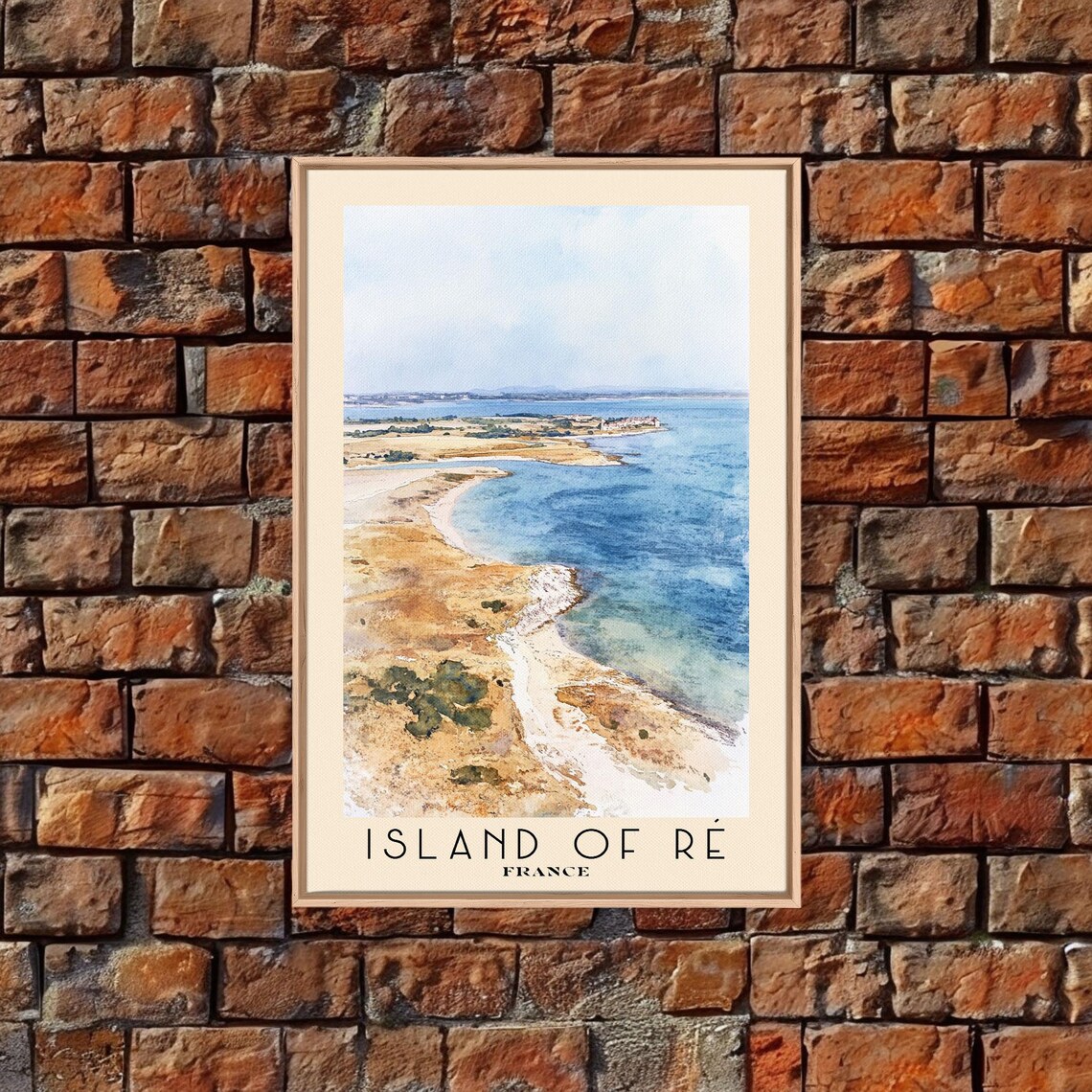 Island Of Re France Golden Sandbank Aerial Ocean Watercolor Art Poster - Image 5