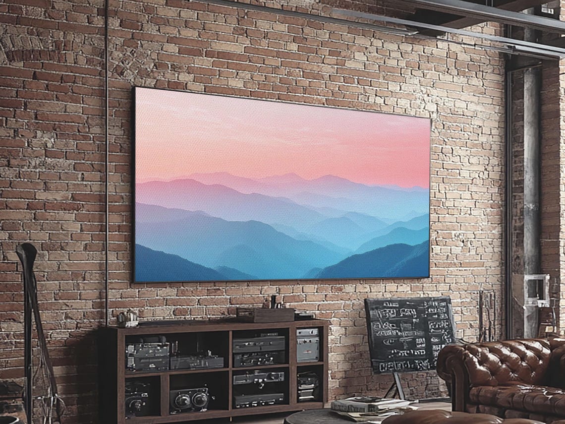 Vaporwave Landscape Painting Print Of The Blue Ridge Mountains Framed Print Foggy Mountain Landscape Painting Ready To Hang Art - Image 4