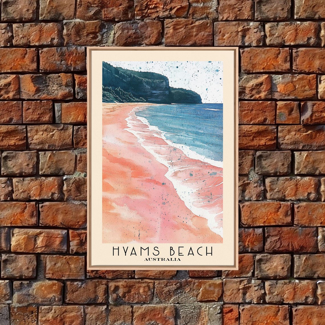 Hyams Beach Australia Pink Sand Headland Cliffs Watercolor Surf Poster - Image 5