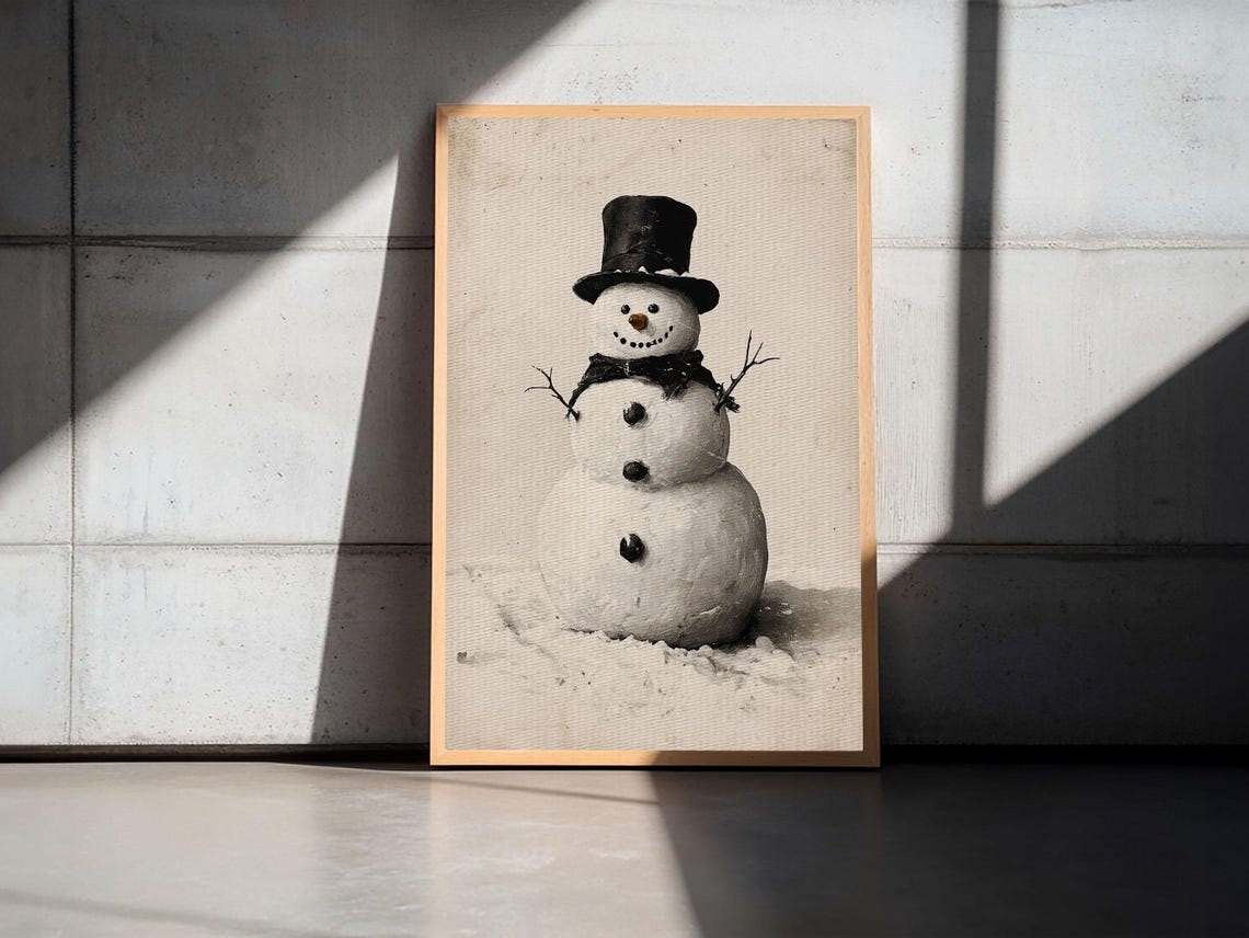 Vintage Snowman With Top Hat Painting Rustic Winter Holiday Poster - Image 4