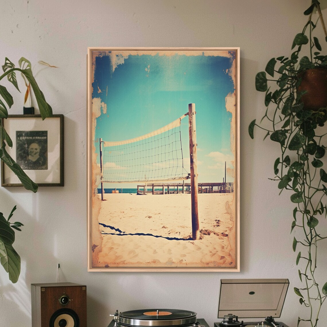 Beach Volleyball Net On Sandy Shore Pier Retro Summer Sports Photo Poster - Image 3