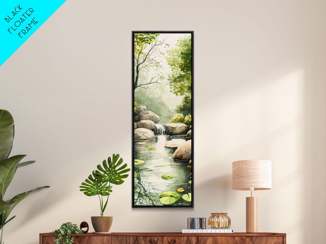 Tranquil Waterfall Stream Forest Watercolor Nature Scene Poster - Image 2