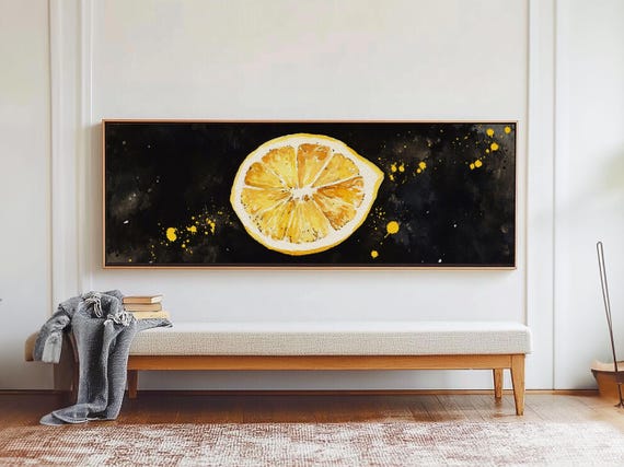 Panoramic Lemon Painting Print Food Kitchen Wall Art Dining Room Decor Horizontal Wall Art Lemon Art Lemon Home Decor Kitchen Painting