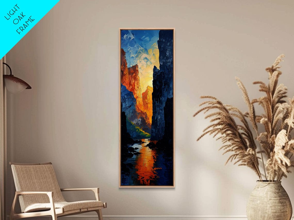Canyon Cliffs Glowing At Sunset River Valley Impasto Landscape Poster - Image 4