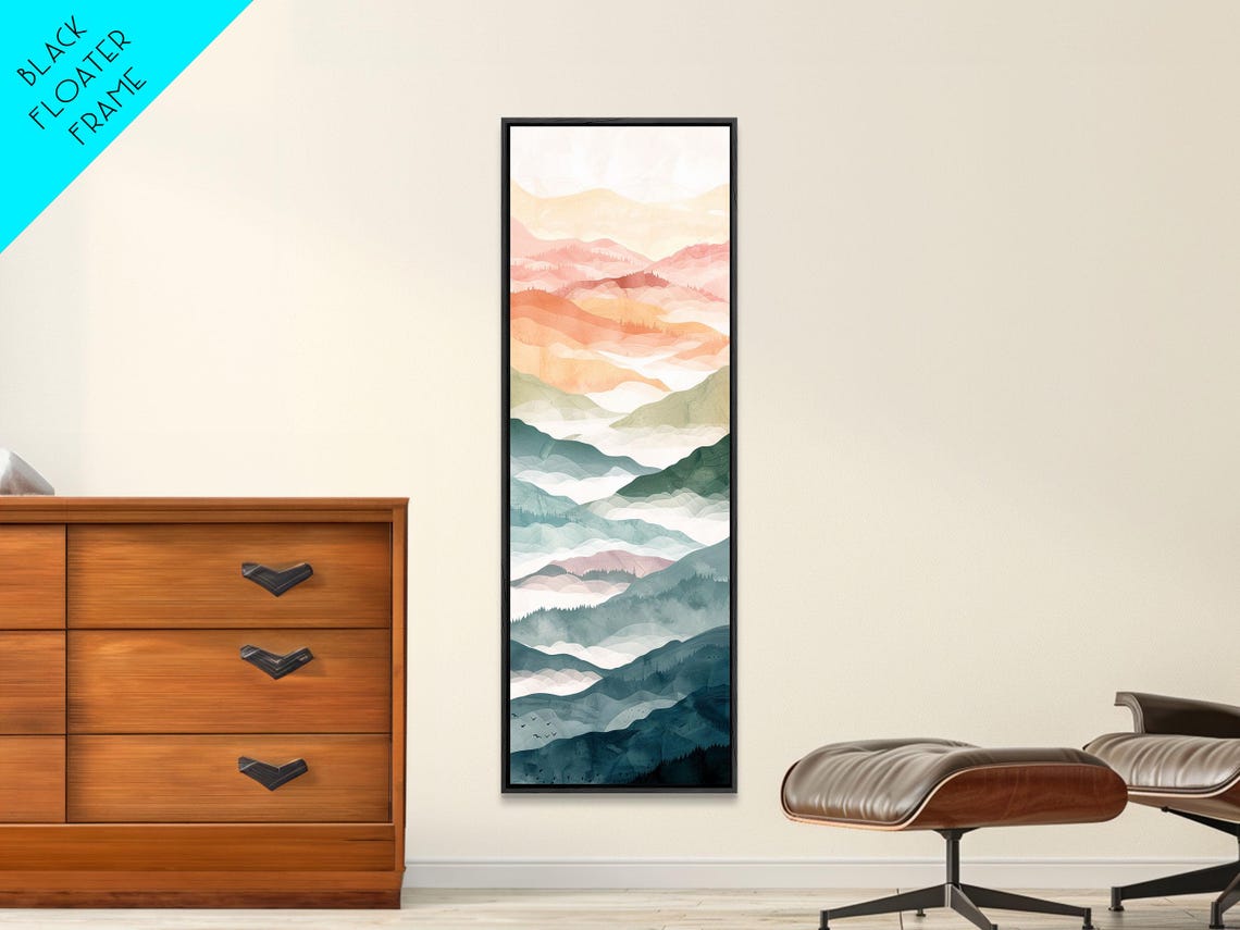 Layered Mountain Ridges In Soft Pastel Watercolor Hues Art Print - Image 3