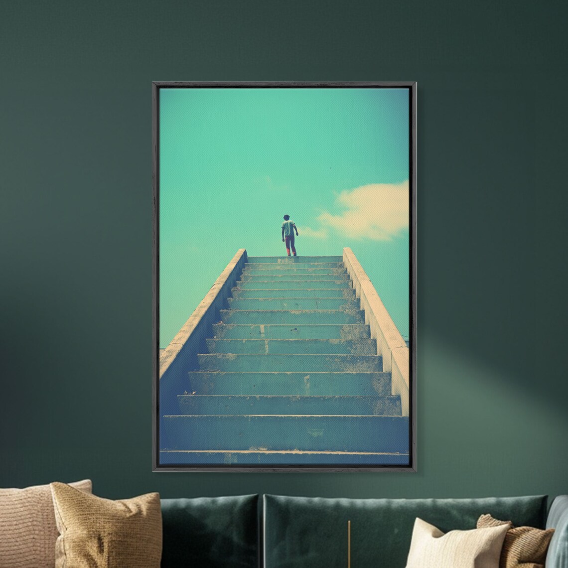 Climbing Stairs To Sky Silhouette Motivational Minimalist Photo Poster - Image 4