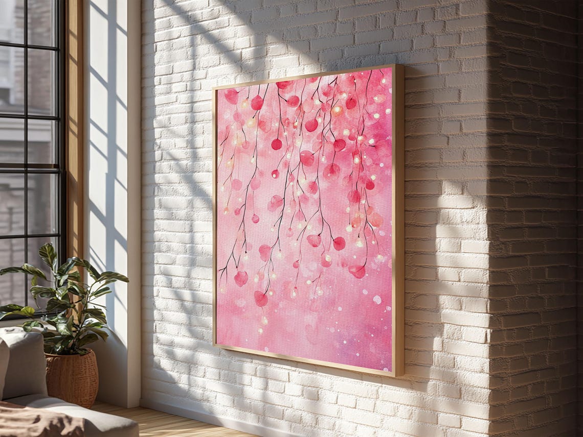Cherry Blossom Lights Pink Bokeh Hanging Branches Art Wall Poster - Image 5