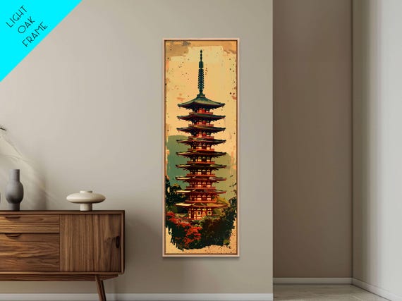Tall Art Skinny Art Japanese Style Art Pagoda Tower Wood Block Print Framed Print Ukiyo E Art