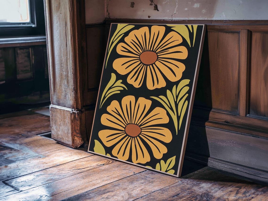 Mid Century Modern Mustard Flowers Retro Botanical Art Poster - Image 4