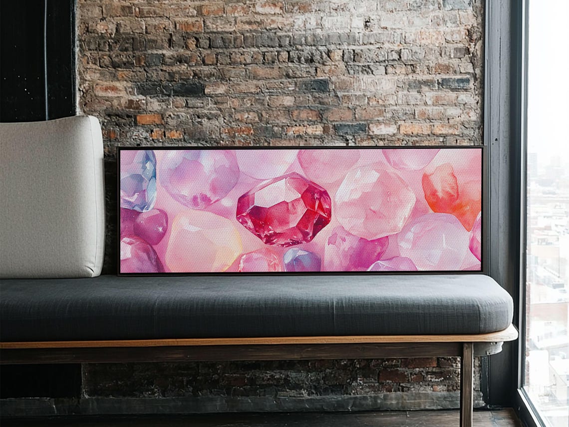 Pink Gemstones Watercolor Blush Rose Quartz Crystal Facets Poster - Image 3
