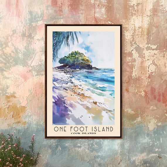 One Foot Island Cook Islands Watercolor Beach Print Vacation Gift Cook Islands Wall Art Framed Print Framed Beach Painting