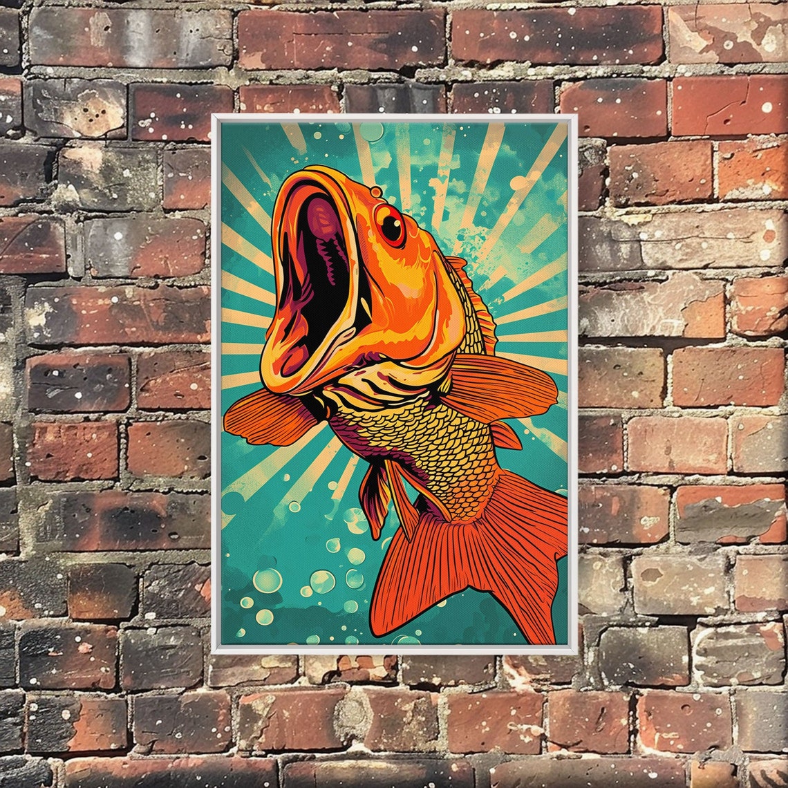 Funny Orange Fish Open Mouth Sunburst Pop Art Poster Wall Print - Image 2