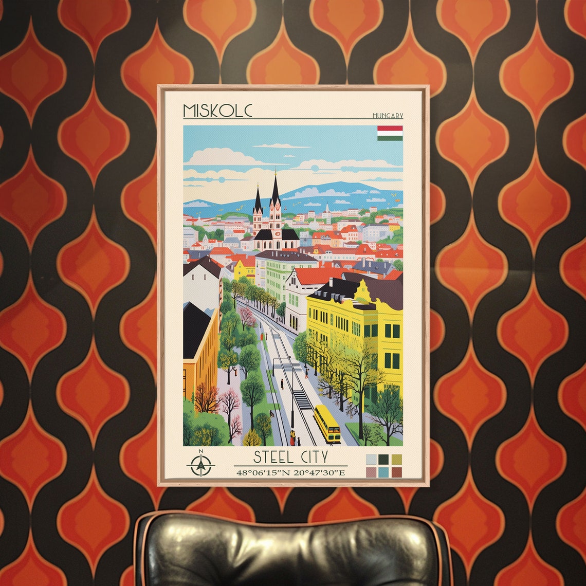 Miskolc Hungary Tram Street Church Spires Hillside City Travel Poster - Image 5