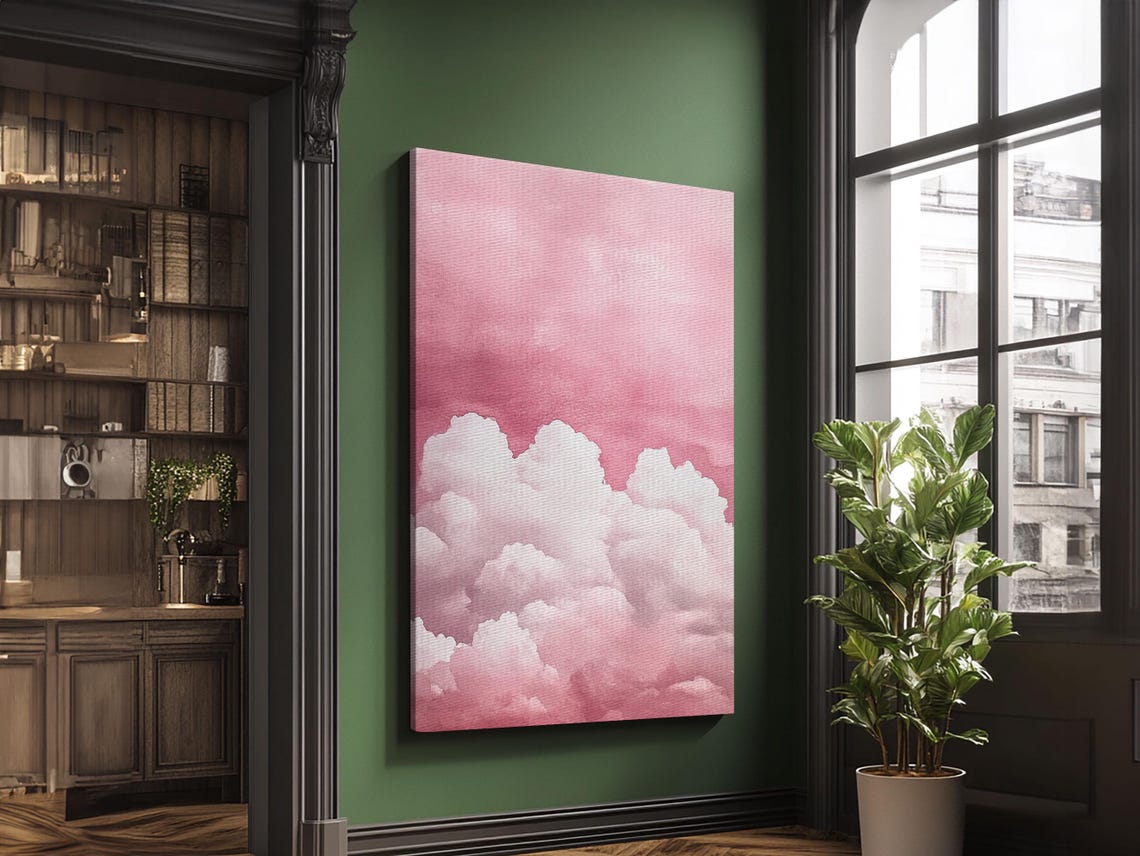 Pink Clouds Minimalist Sky White Fluffy Clouds Dreamy Art Wall Poster
