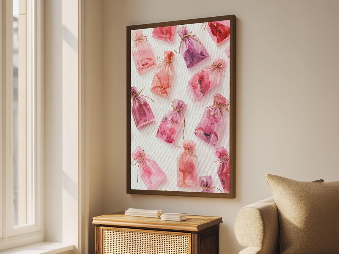 Pink Gift Bags Pattern Festive Watercolor Holiday Party Wall Art - Image 5