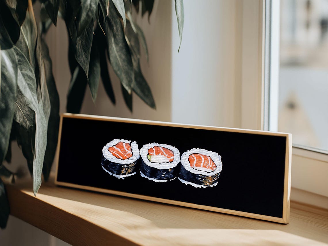 Salmon Sushi Maki Rolls Black Background Panoramic Kitchen Wall Poster - Image 4