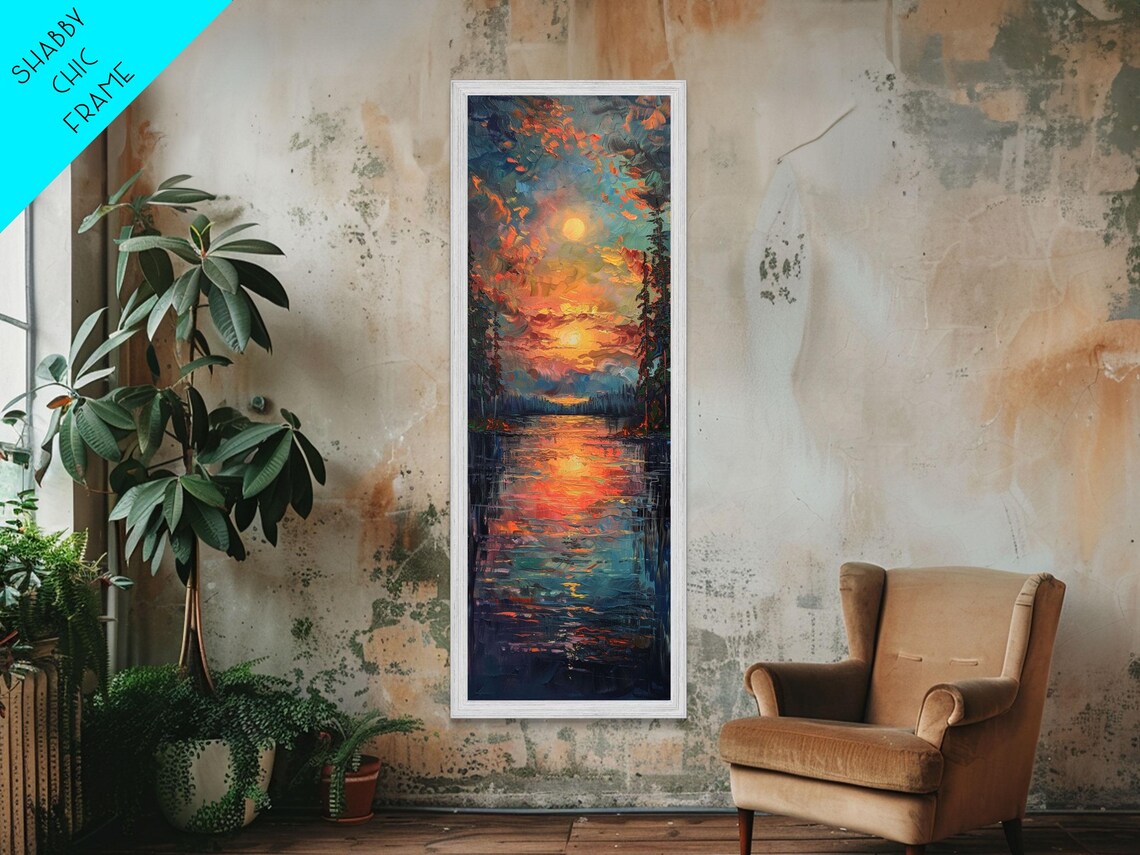 Glowing Sunset Over Dark Lake Water Impasto Moody Evening Sky Poster - Image 6