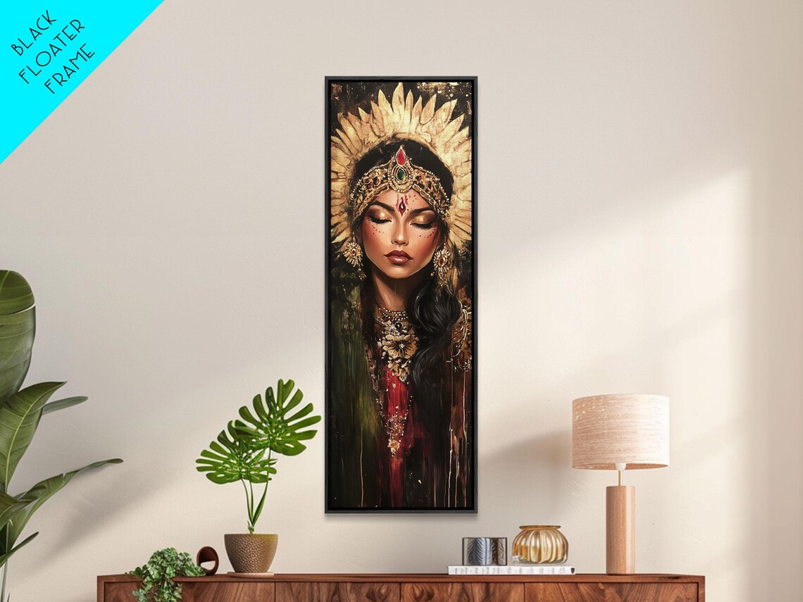 Golden Goddess Portrait Halo Dark Divine Feminine Art Poster - Image 3