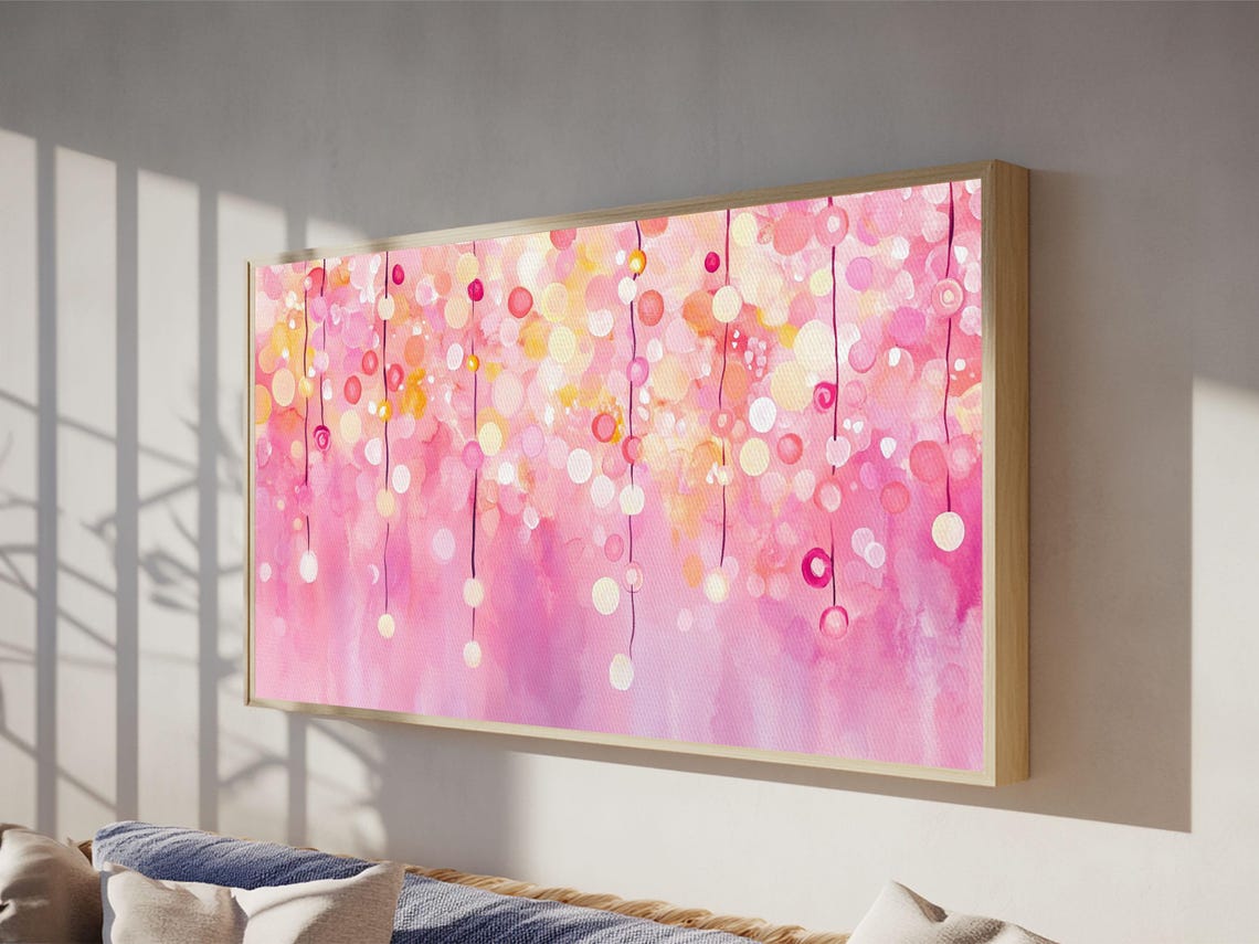 Pink Fairy String Lights Bokeh Watercolor Magical Glow Night Poster - Image 4