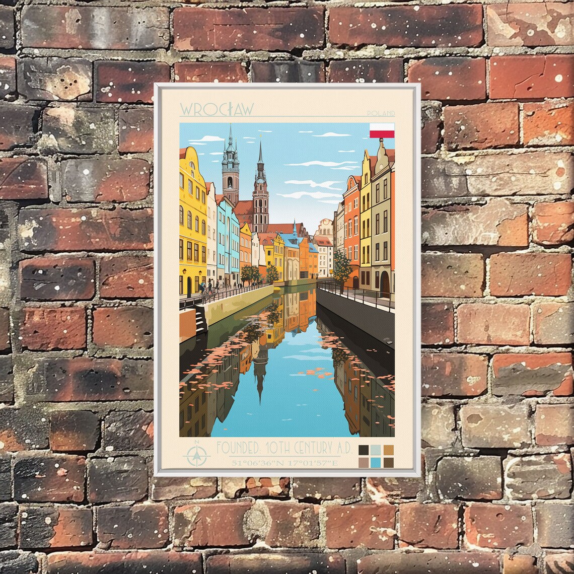 Wroclaw Poland Colorful Old Town Canal Reflection Travel Poster - Image 4
