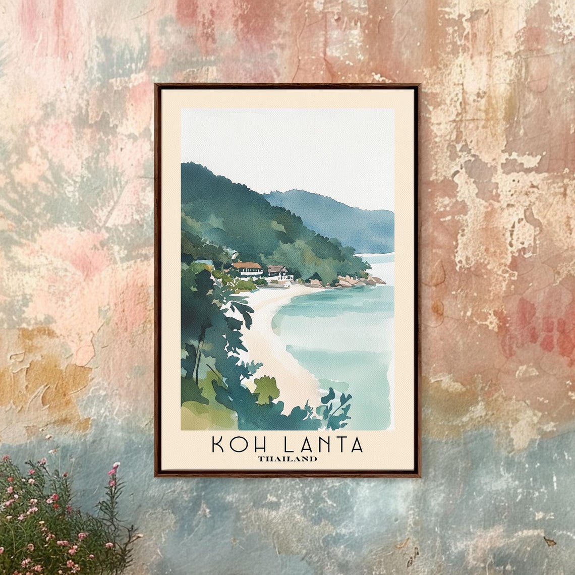 Koh Lanta Thailand Crescent Beach Jungle Hills Cove Watercolor Poster - Image 3