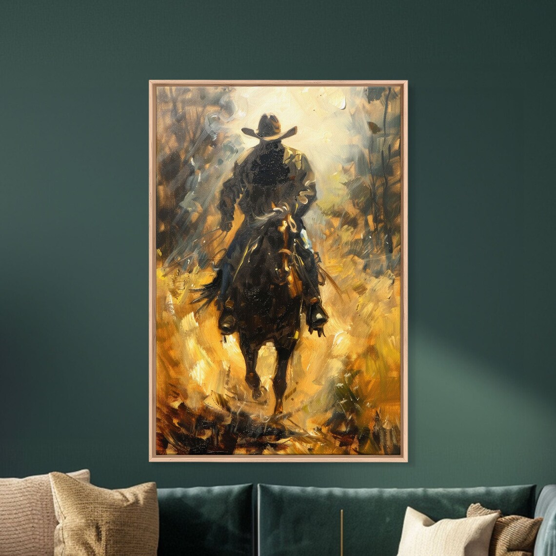 Cowboy Riding Into Golden Light In Impressionist Western Art Poster - Image 4