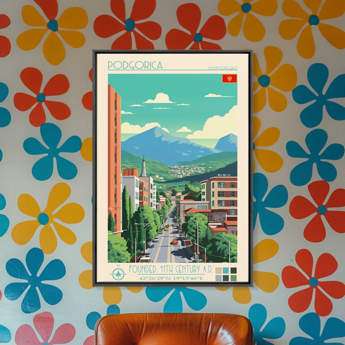 Podgorica Montenegro City Street Mountain View Landscape Poster - Image 2