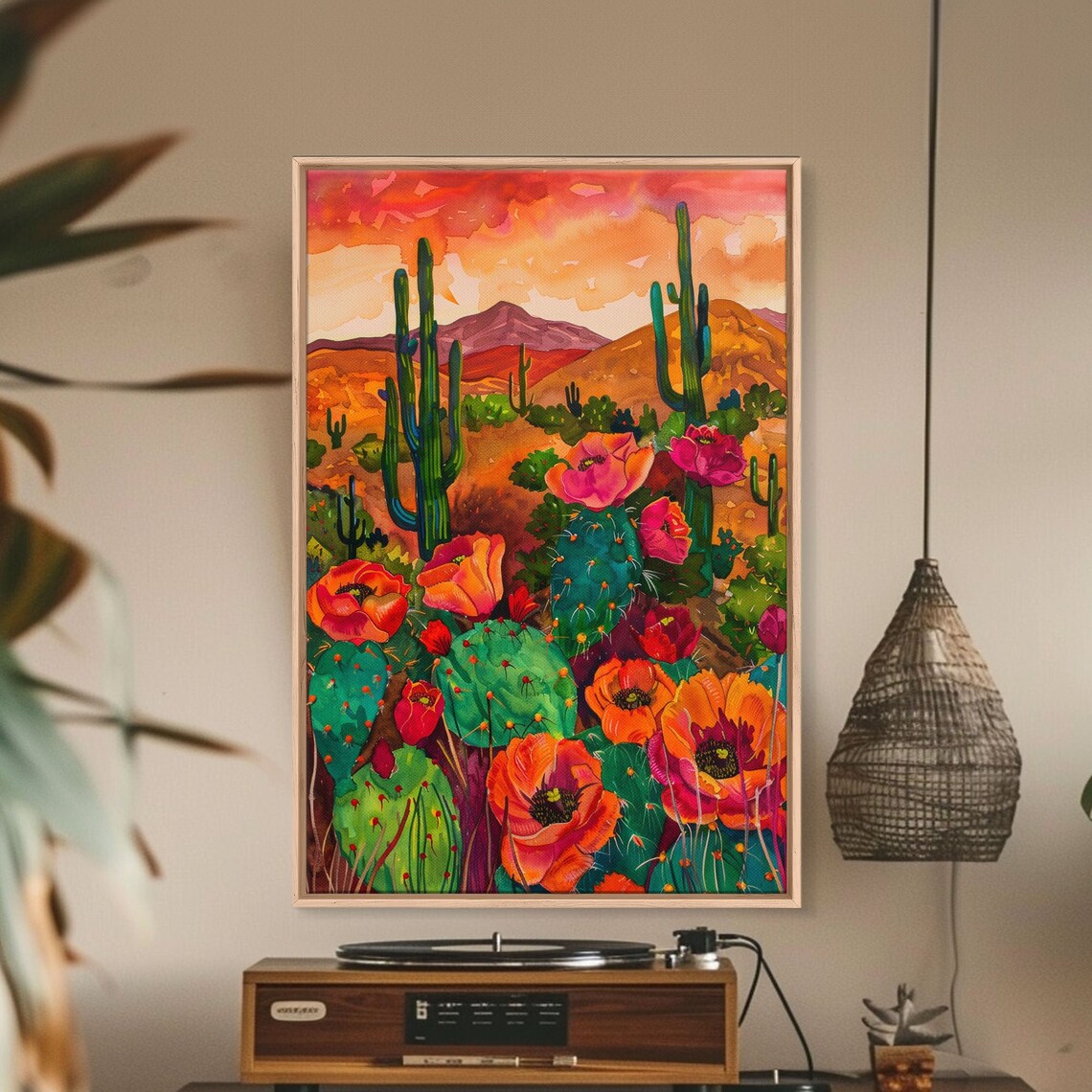 Southwest Desert Landscape With Cacti And Flowers Art Print - Image 4