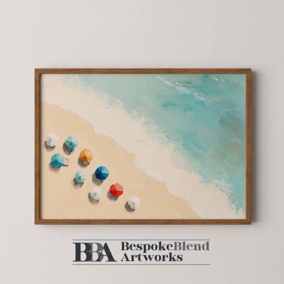 Beach Umbrella Coastal Scene Vintage Oil Painting Summer Poster