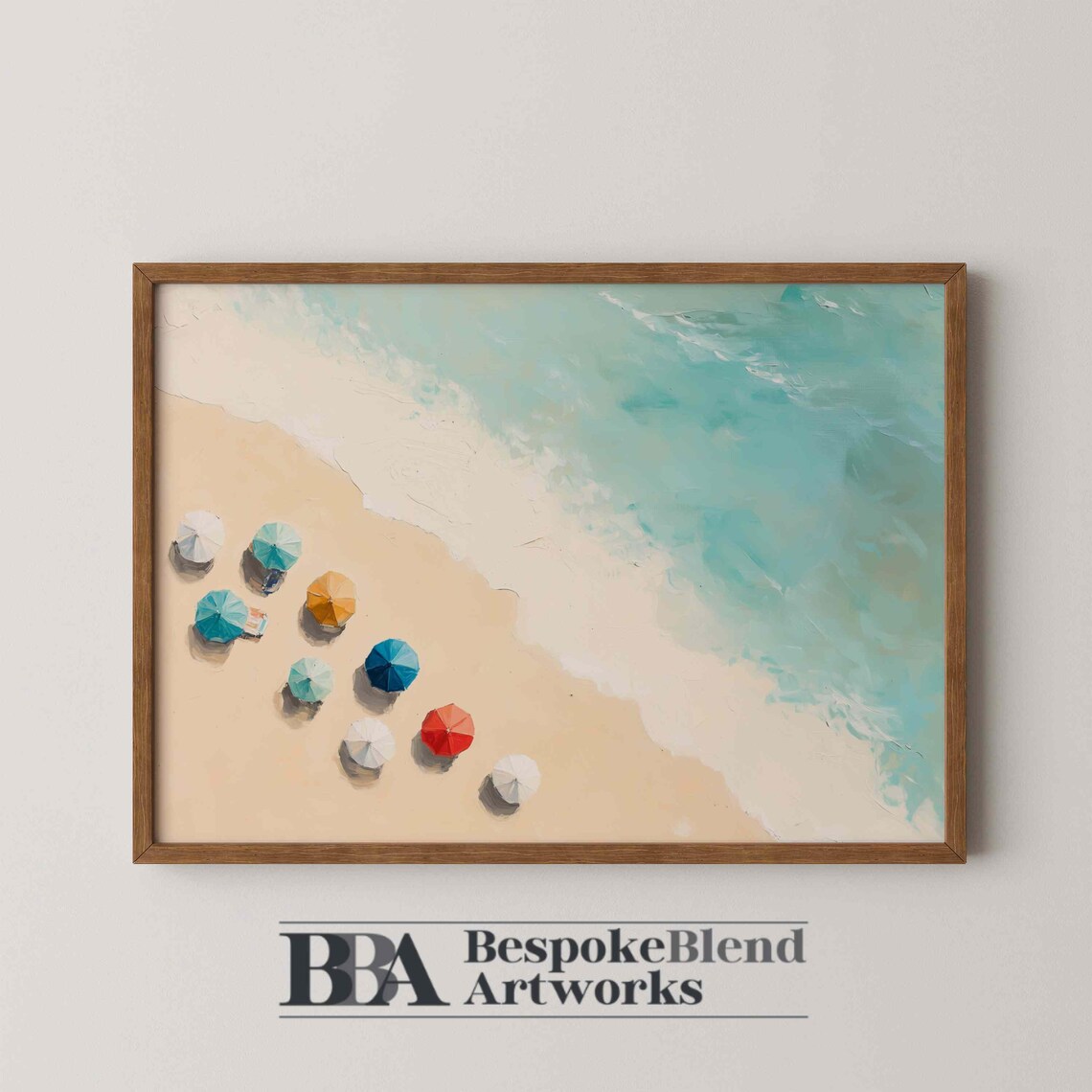 Beach Umbrella Coastal Scene Vintage Oil Painting Summer Poster