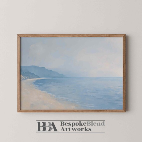 Serene Ocean Horizon Minimalist Coastal Seascape Painting Wall Art