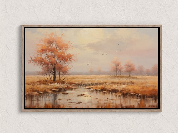 Autumn Landscape Print Fall Wall Art City Vintage Style Oil Painting Country Farmhouse