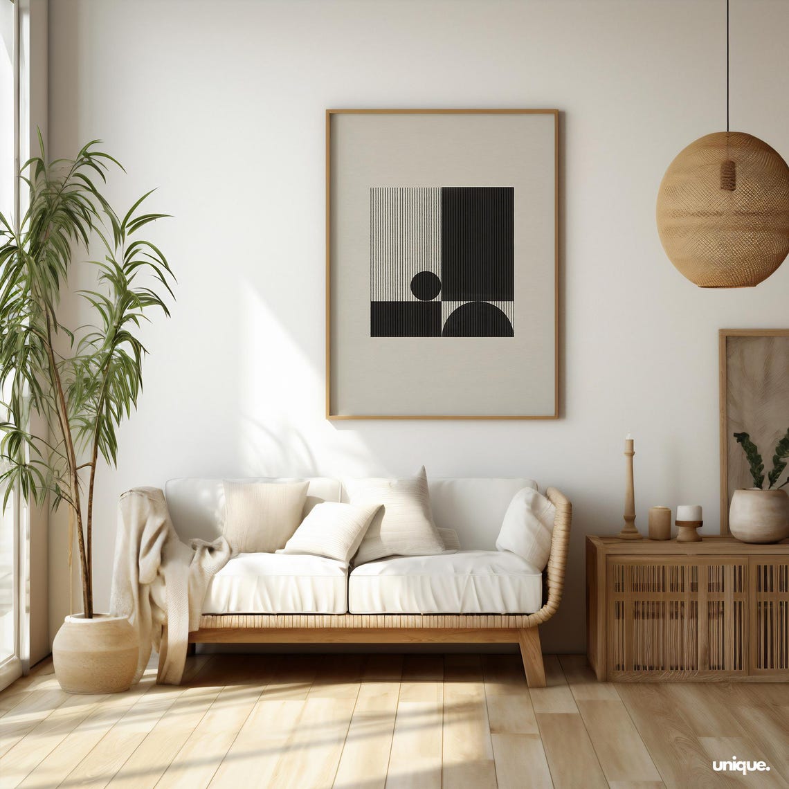 Mid Century Modern Black Geometric Lines Abstract Square Art Print - Image 2