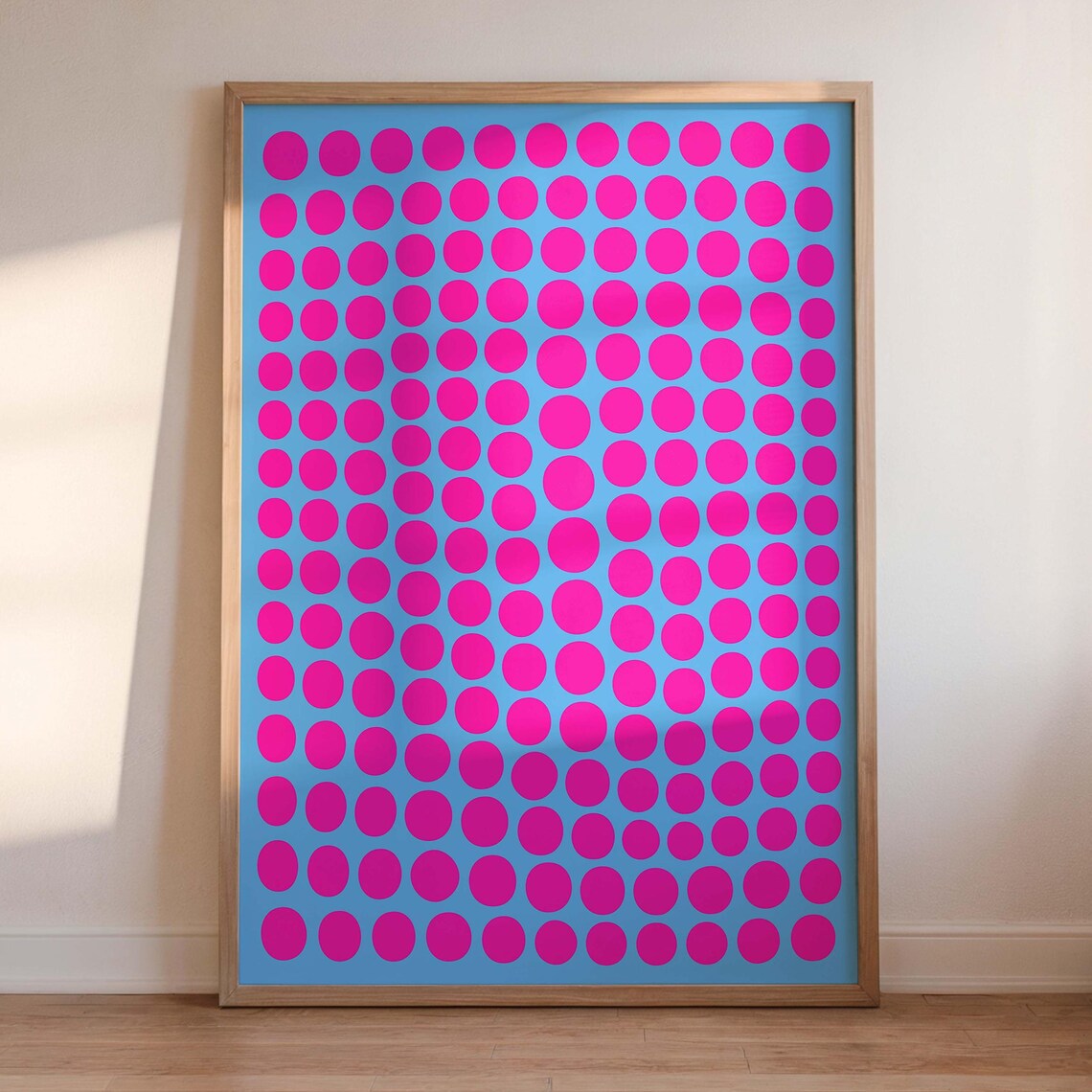 Trippy Wall Art Colorful Abstract Hand Drawn Pink Blue Retro Illustration Apartment Decor