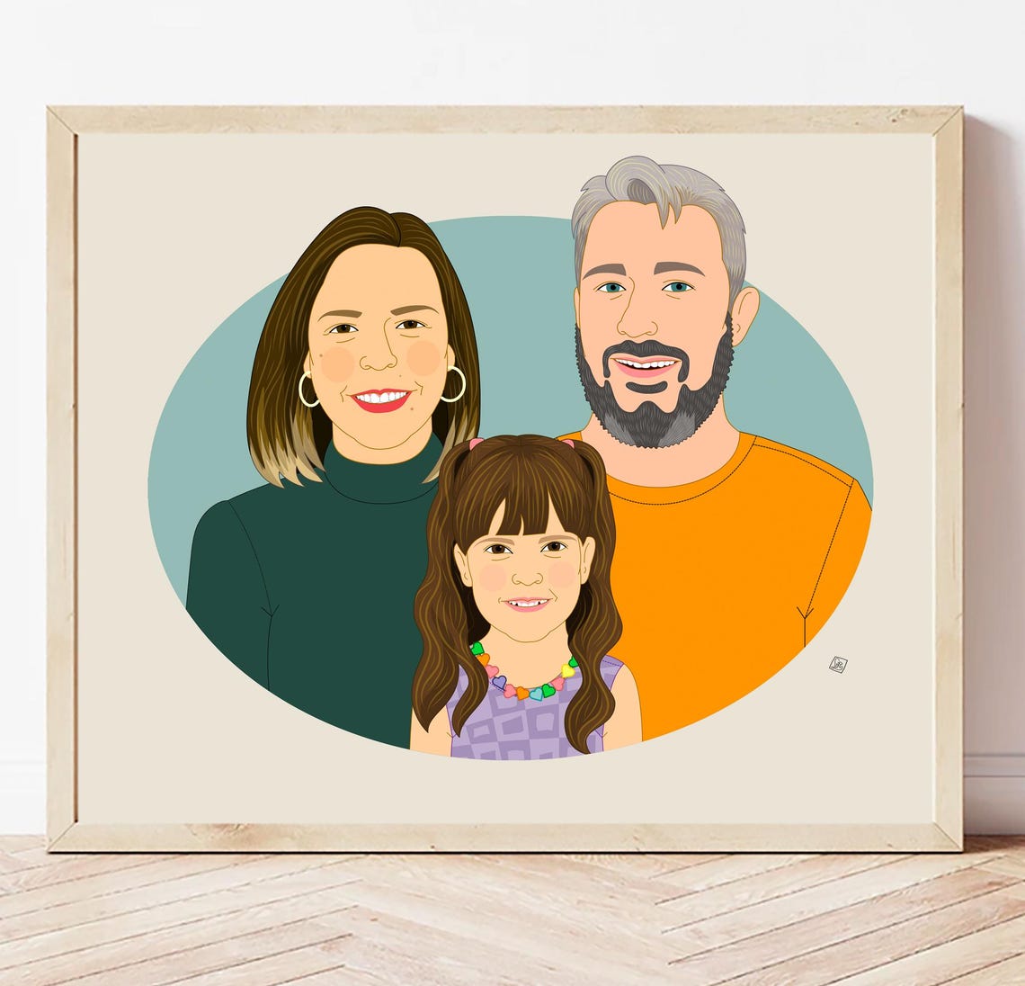 The Campa Family of Three Custom Illustrated Family Portrait Poster - Image 2