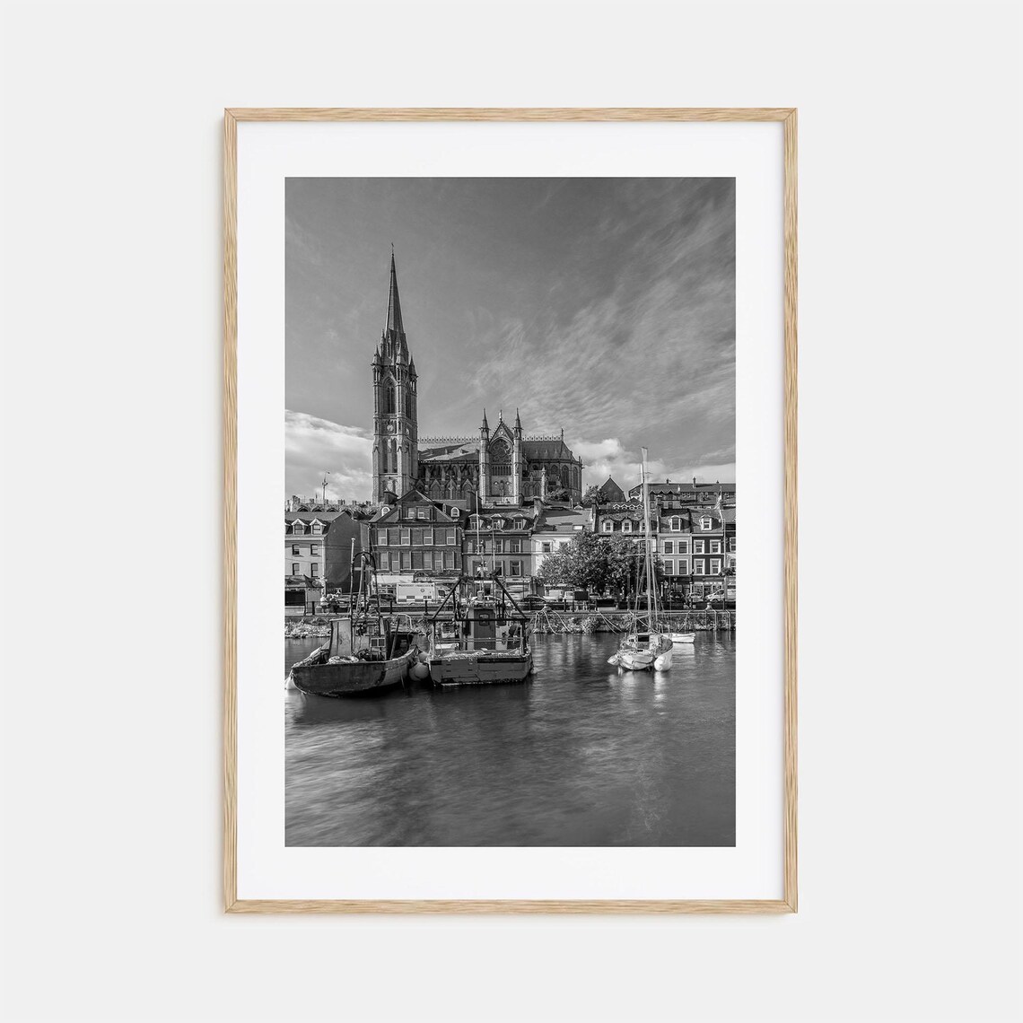 Cork Ireland Gothic Church Spire Over The Harbor Black White Poster