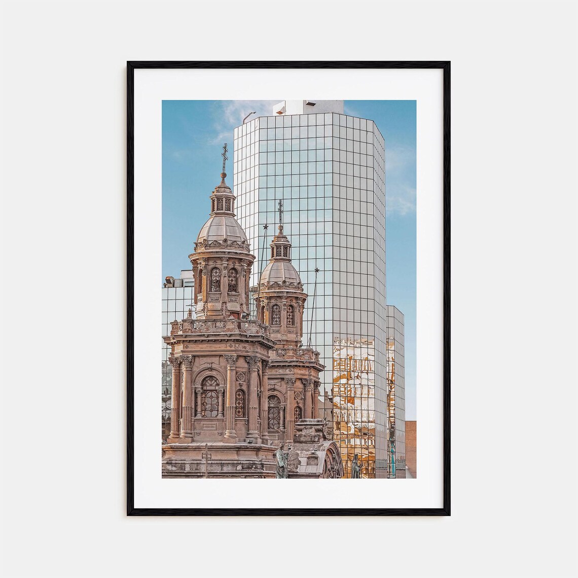 Santiago De Chile Colonial Church Modern Glass Tower City Poster