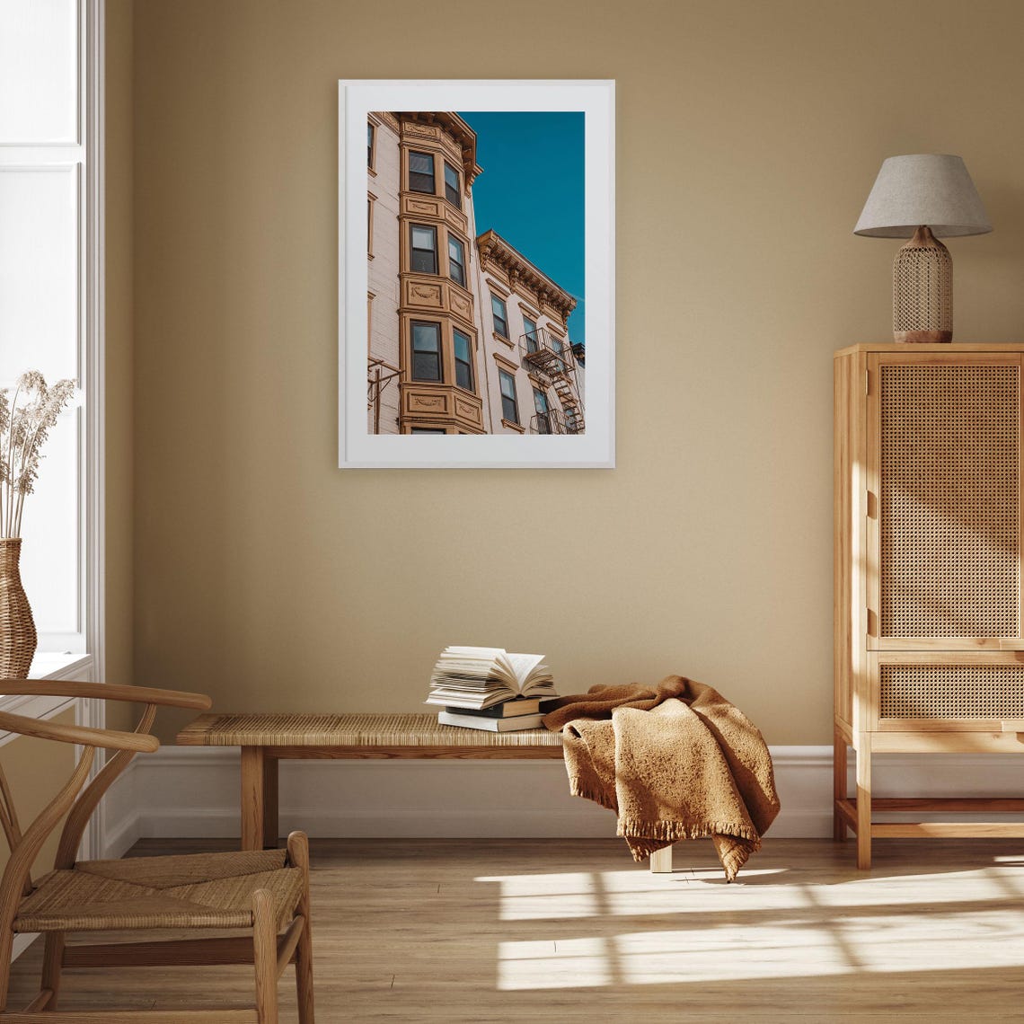 Hoboken Historic Brownstone Facade Under a Blue Sky Photo Print - Image 3