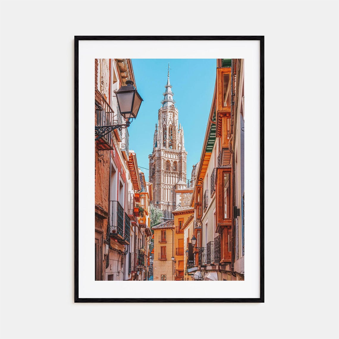Toledo Spain Cathedral Spire Old Town Cobblestone Street Poster