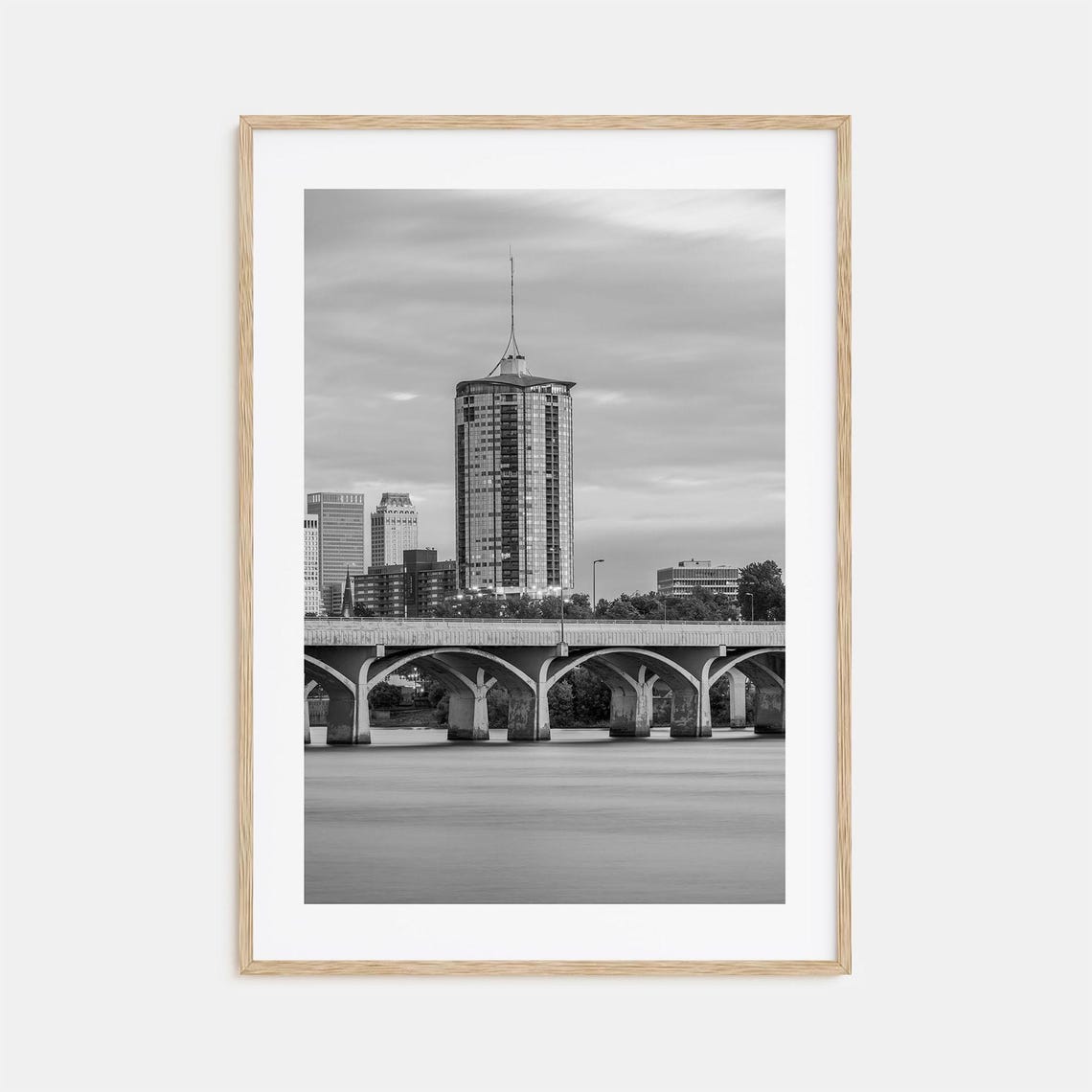 Tulsa First Place Tower Bridge River Black And White Skyline Poster