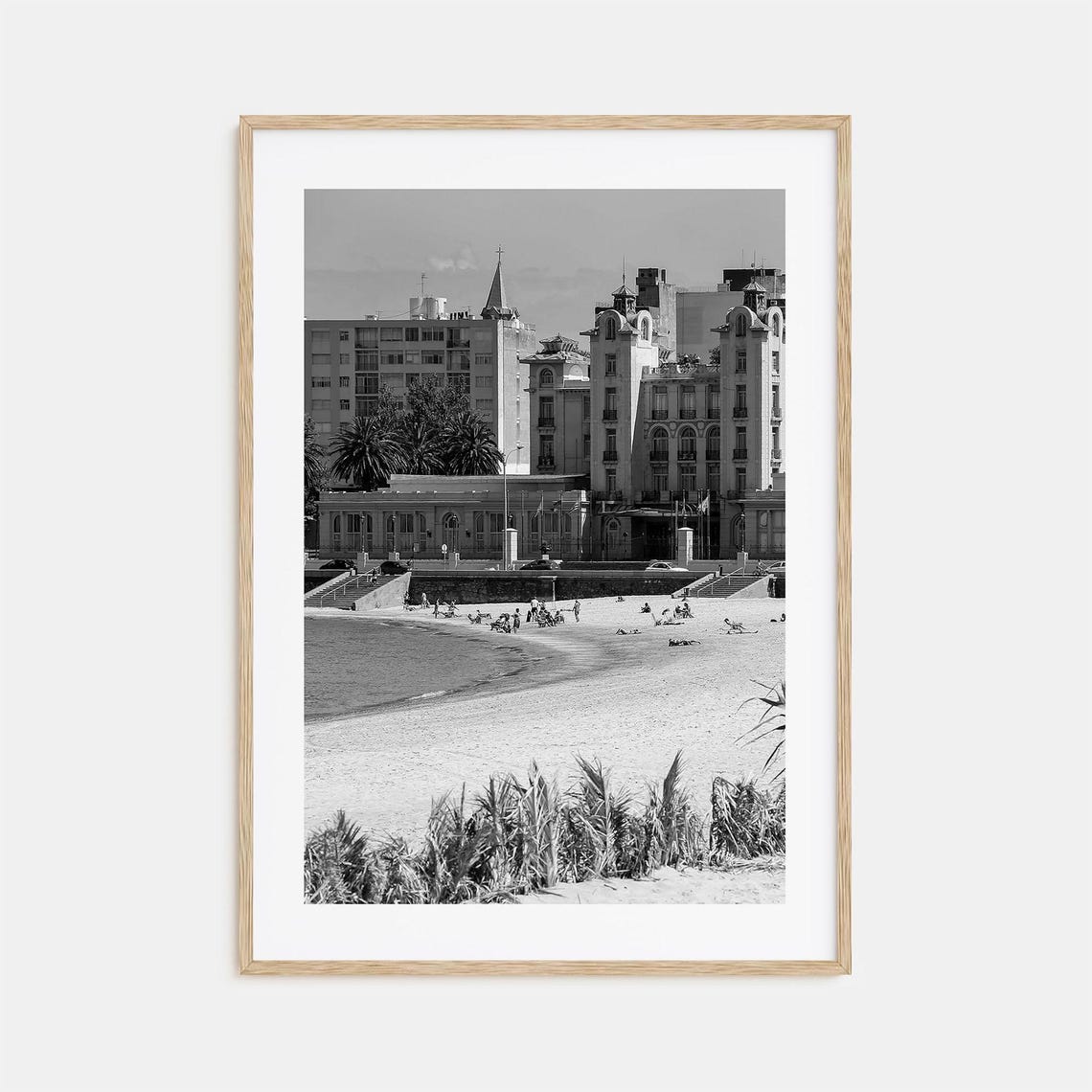 Montevideo Rambla Beach Historic Buildings Black And White Poster