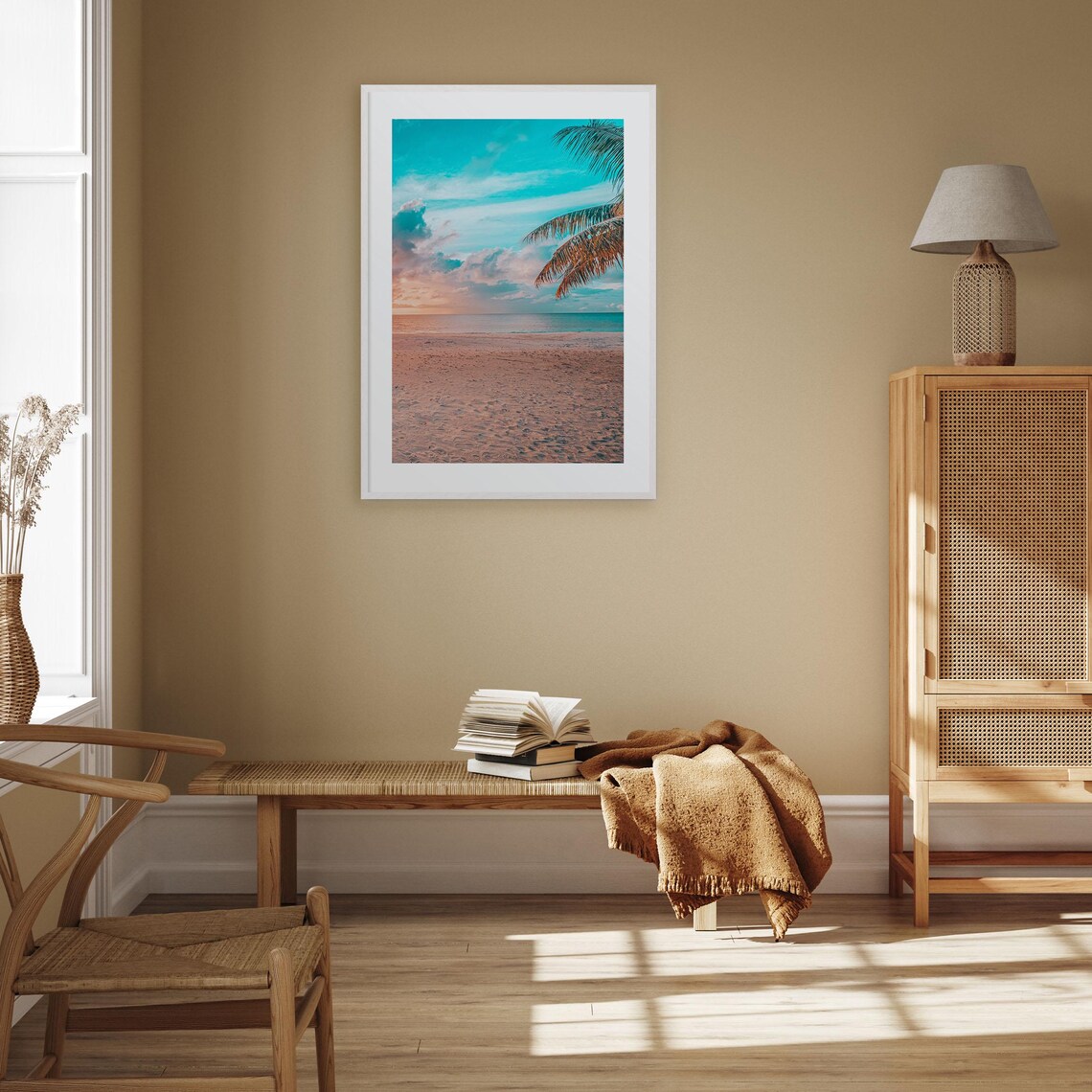 The Bahamas Quiet Beach Palm Frond Turquoise Sky Photo Poster - Image 2