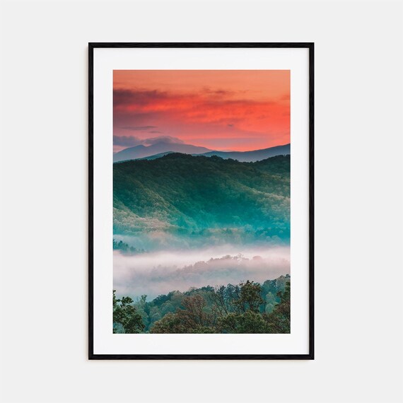 Great Smoky Mountains Misty Ridges at Pink Sunset Photo Print