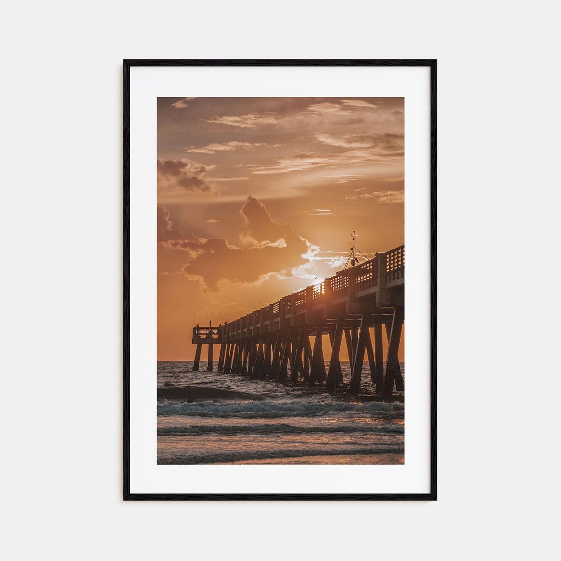 Jacksonville Beach Fishing Pier Sunset Silhouette Photo Poster