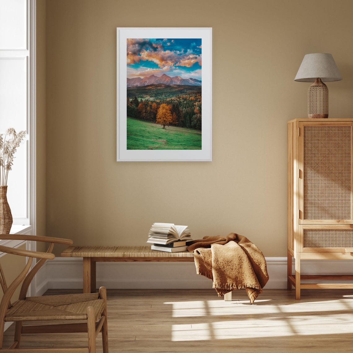 Mountain Sunset Over Autumn Valley Forest Golden Sky Peaks Print - Image 3