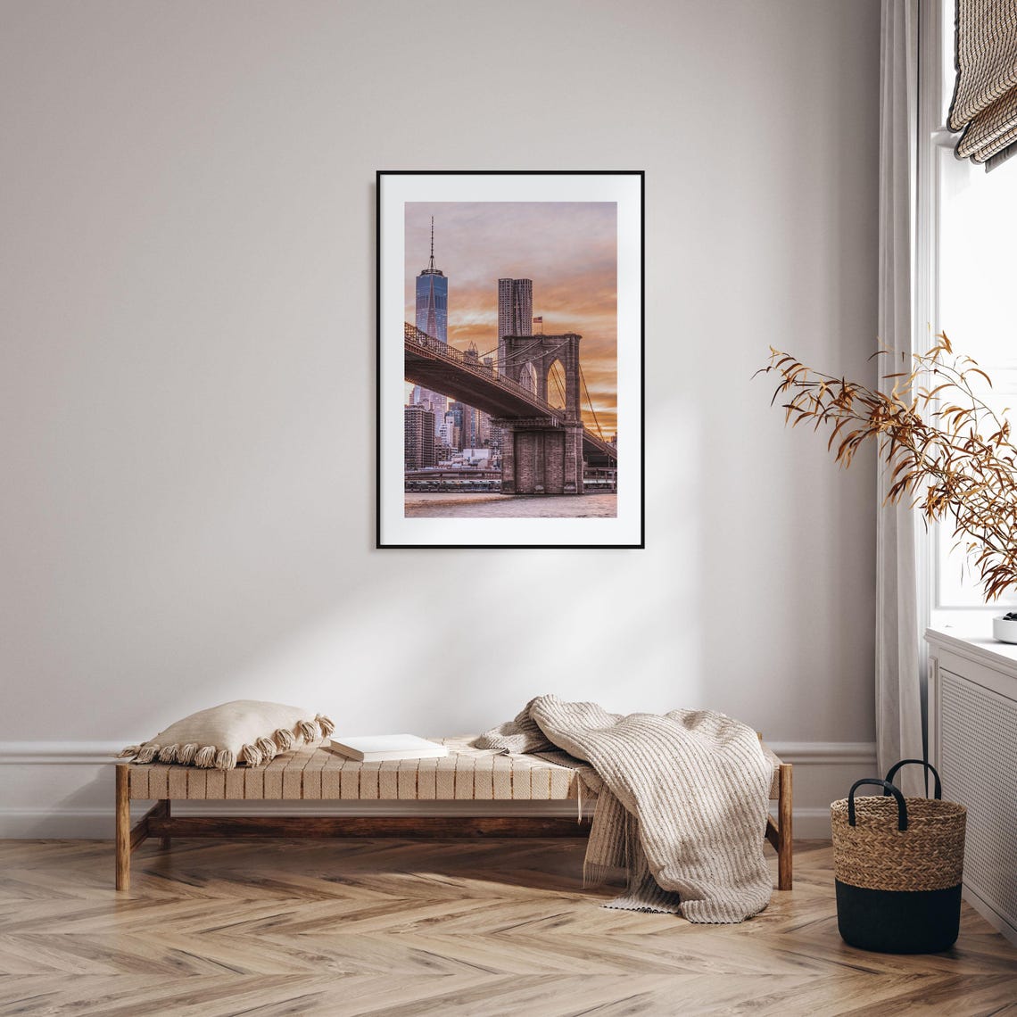 Brooklyn Bridge at Sunset Poster with Manhattan Skyline View - Image 2